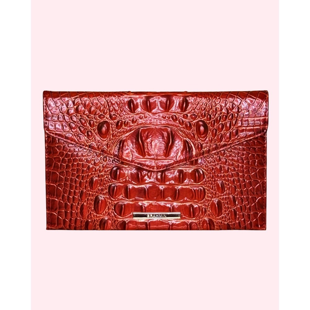 Brahmin Red Melbourne Croc Embossed Leather Envelope Clutch Excellent Condition